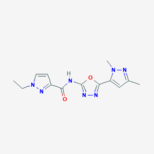 molecular formula C13H15N7O2 B6538085 N-[5-(1,3-dimethyl-1H-pyrazol-5-yl)-1,3,4-oxadiazol-2-yl]-1-ethyl-1H-pyrazole-3-carboxamide CAS No. 1169972-71-7