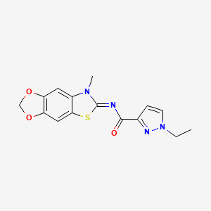 molecular formula C15H14N4O3S B6538114 1-ethyl-N-{12-methyl-4,6-dioxa-10-thia-12-azatricyclo[7.3.0.0^{3,7}]dodeca-1(9),2,7-trien-11-ylidene}-1H-pyrazole-3-carboxamide CAS No. 1173392-19-2