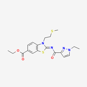 molecular formula C19H22N4O3S2 B6538115 ethyl 2-[(1-ethyl-1H-pyrazole-3-carbonyl)imino]-3-[2-(methylsulfanyl)ethyl]-2,3-dihydro-1,3-benzothiazole-6-carboxylate CAS No. 1173327-57-5