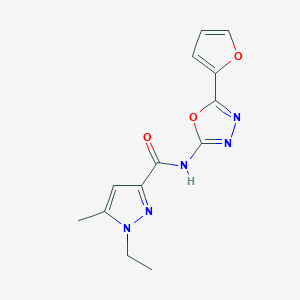 molecular formula C13H13N5O3 B6538172 1-ethyl-N-[5-(furan-2-yl)-1,3,4-oxadiazol-2-yl]-5-methyl-1H-pyrazole-3-carboxamide CAS No. 1172252-42-4