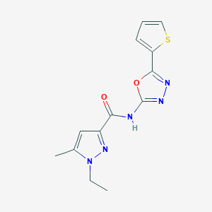 molecular formula C13H13N5O2S B6538177 1-ethyl-5-methyl-N-[5-(thiophen-2-yl)-1,3,4-oxadiazol-2-yl]-1H-pyrazole-3-carboxamide CAS No. 1172262-84-8