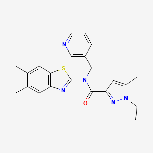 molecular formula C22H23N5OS B6538203 N-(5,6-dimethyl-1,3-benzothiazol-2-yl)-1-ethyl-5-methyl-N-[(pyridin-3-yl)methyl]-1H-pyrazole-3-carboxamide CAS No. 1171357-42-8