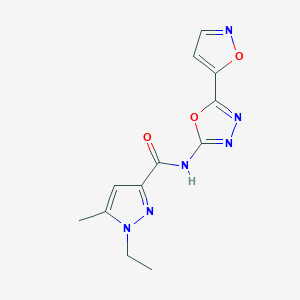 molecular formula C12H12N6O3 B6538213 1-ethyl-5-methyl-N-[5-(1,2-oxazol-5-yl)-1,3,4-oxadiazol-2-yl]-1H-pyrazole-3-carboxamide CAS No. 1171189-47-1
