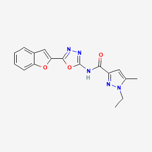 molecular formula C17H15N5O3 B6538215 N-[5-(1-benzofuran-2-yl)-1,3,4-oxadiazol-2-yl]-1-ethyl-5-methyl-1H-pyrazole-3-carboxamide CAS No. 1170530-13-8