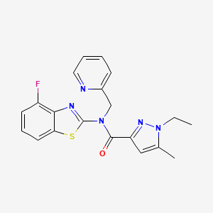 molecular formula C20H18FN5OS B6538216 1-ethyl-N-(4-fluoro-1,3-benzothiazol-2-yl)-5-methyl-N-[(pyridin-2-yl)methyl]-1H-pyrazole-3-carboxamide CAS No. 1171592-05-4