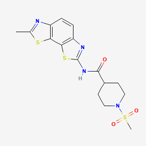 molecular formula C16H18N4O3S3 B6538256 1-methanesulfonyl-N-{11-methyl-3,12-dithia-5,10-diazatricyclo[7.3.0.0^{2,6}]dodeca-1(9),2(6),4,7,10-pentaen-4-yl}piperidine-4-carboxamide CAS No. 1021265-65-5