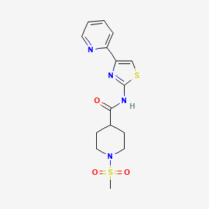 molecular formula C15H18N4O3S2 B6538306 1-methanesulfonyl-N-[4-(pyridin-2-yl)-1,3-thiazol-2-yl]piperidine-4-carboxamide CAS No. 1021265-73-5