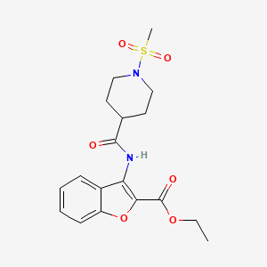 molecular formula C18H22N2O6S B6538335 ethyl 3-(1-methanesulfonylpiperidine-4-amido)-1-benzofuran-2-carboxylate CAS No. 1021265-77-9
