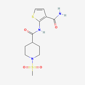 molecular formula C12H17N3O4S2 B6538370 N-(3-carbamoylthiophen-2-yl)-1-methanesulfonylpiperidine-4-carboxamide CAS No. 1021215-15-5