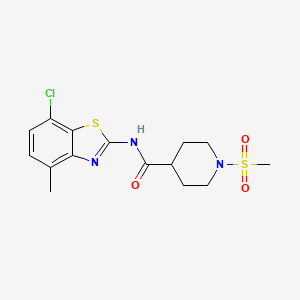 molecular formula C15H18ClN3O3S2 B6538382 N-(7-chloro-4-methyl-1,3-benzothiazol-2-yl)-1-methanesulfonylpiperidine-4-carboxamide CAS No. 1021265-95-1