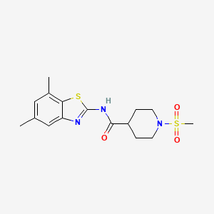 molecular formula C16H21N3O3S2 B6538388 N-(5,7-dimethyl-1,3-benzothiazol-2-yl)-1-methanesulfonylpiperidine-4-carboxamide CAS No. 1021215-18-8