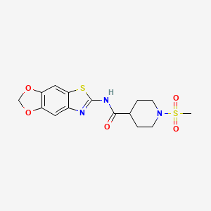 molecular formula C15H17N3O5S2 B6538405 N-{4,6-dioxa-10-thia-12-azatricyclo[7.3.0.0^{3,7}]dodeca-1(9),2,7,11-tetraen-11-yl}-1-methanesulfonylpiperidine-4-carboxamide CAS No. 1021215-22-4