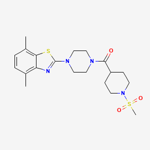 molecular formula C20H28N4O3S2 B6538433 2-[4-(1-methanesulfonylpiperidine-4-carbonyl)piperazin-1-yl]-4,7-dimethyl-1,3-benzothiazole CAS No. 1021215-26-8