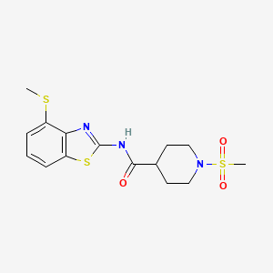 molecular formula C15H19N3O3S3 B6538436 1-methanesulfonyl-N-[4-(methylsulfanyl)-1,3-benzothiazol-2-yl]piperidine-4-carboxamide CAS No. 1021266-05-6