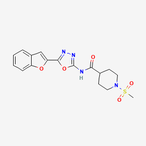 molecular formula C17H18N4O5S B6538456 N-[5-(1-benzofuran-2-yl)-1,3,4-oxadiazol-2-yl]-1-methanesulfonylpiperidine-4-carboxamide CAS No. 1021266-08-9