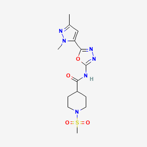 molecular formula C14H20N6O4S B6538460 N-[5-(1,3-dimethyl-1H-pyrazol-5-yl)-1,3,4-oxadiazol-2-yl]-1-methanesulfonylpiperidine-4-carboxamide CAS No. 1170231-32-9