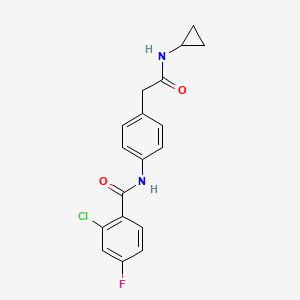 molecular formula C18H16ClFN2O2 B6539143 2-chloro-N-{4-[(cyclopropylcarbamoyl)methyl]phenyl}-4-fluorobenzamide CAS No. 1060246-79-8