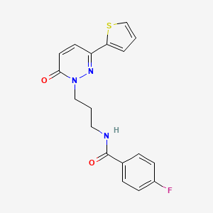 molecular formula C18H16FN3O2S B6540429 4-fluoro-N-{3-[6-oxo-3-(thiophen-2-yl)-1,6-dihydropyridazin-1-yl]propyl}benzamide CAS No. 1021252-53-8