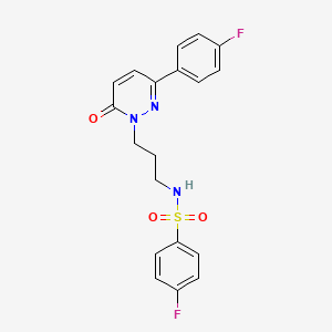 molecular formula C19H17F2N3O3S B6540512 4-fluoro-N-{3-[3-(4-fluorophenyl)-6-oxo-1,6-dihydropyridazin-1-yl]propyl}benzene-1-sulfonamide CAS No. 1021253-39-3