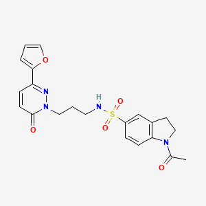 molecular formula C21H22N4O5S B6540574 1-acetyl-N-{3-[3-(furan-2-yl)-6-oxo-1,6-dihydropyridazin-1-yl]propyl}-2,3-dihydro-1H-indole-5-sulfonamide CAS No. 1021216-97-6