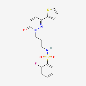 molecular formula C17H16FN3O3S2 B6540593 2-fluoro-N-{3-[6-oxo-3-(thiophen-2-yl)-1,6-dihydropyridazin-1-yl]propyl}benzene-1-sulfonamide CAS No. 1040670-46-9