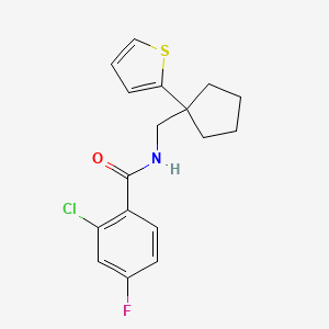 molecular formula C17H17ClFNOS B6540912 2-chloro-4-fluoro-N-{[1-(thiophen-2-yl)cyclopentyl]methyl}benzamide CAS No. 1058208-72-2