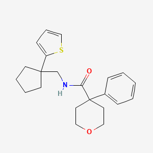 molecular formula C22H27NO2S B6541029 4-phenyl-N-{[1-(thiophen-2-yl)cyclopentyl]methyl}oxane-4-carboxamide CAS No. 1058208-92-6