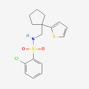 molecular formula C16H18ClNO2S2 B6541170 2-chloro-N-{[1-(thiophen-2-yl)cyclopentyl]methyl}benzene-1-sulfonamide CAS No. 1058184-76-1