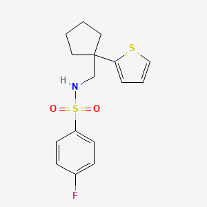 molecular formula C16H18FNO2S2 B6541174 4-fluoro-N-{[1-(thiophen-2-yl)cyclopentyl]methyl}benzene-1-sulfonamide CAS No. 1058249-55-0