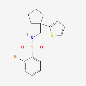 molecular formula C16H18BrNO2S2 B6541176 2-bromo-N-{[1-(thiophen-2-yl)cyclopentyl]methyl}benzene-1-sulfonamide CAS No. 1060194-43-5