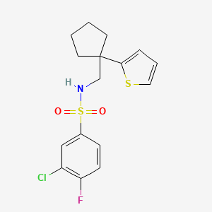 3-chloro-4-fluoro-N-{[1-(thiophen-2-yl)cyclopentyl]methyl}benzene-1-sulfonamide