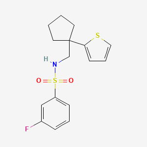 molecular formula C16H18FNO2S2 B6541195 3-fluoro-N-{[1-(thiophen-2-yl)cyclopentyl]methyl}benzene-1-sulfonamide CAS No. 1058184-82-9