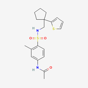 molecular formula C19H24N2O3S2 B6541216 N-[3-methyl-4-({[1-(thiophen-2-yl)cyclopentyl]methyl}sulfamoyl)phenyl]acetamide CAS No. 1060195-30-3