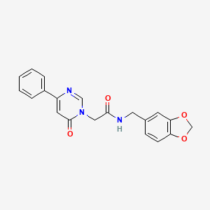 molecular formula C20H17N3O4 B6541352 N-[(2H-1,3-benzodioxol-5-yl)methyl]-2-(6-oxo-4-phenyl-1,6-dihydropyrimidin-1-yl)acetamide CAS No. 1058422-42-6