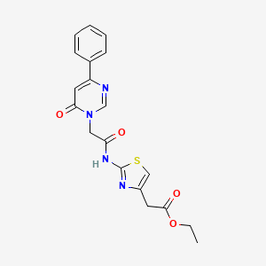 molecular formula C19H18N4O4S B6541425 ethyl 2-{2-[2-(6-oxo-4-phenyl-1,6-dihydropyrimidin-1-yl)acetamido]-1,3-thiazol-4-yl}acetate CAS No. 1058484-56-2