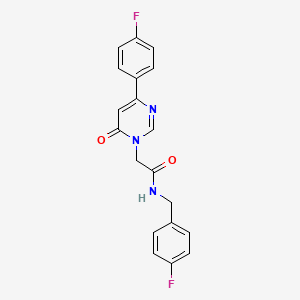 molecular formula C19H15F2N3O2 B6542062 2-[4-(4-fluorophenyl)-6-oxo-1,6-dihydropyrimidin-1-yl]-N-[(4-fluorophenyl)methyl]acetamide CAS No. 1058239-97-6