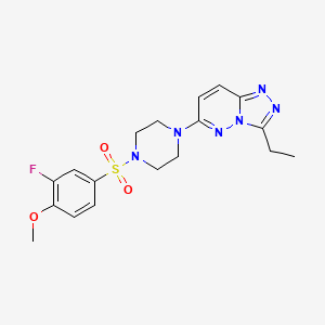 molecular formula C18H21FN6O3S B6542533 1-{3-ethyl-[1,2,4]triazolo[4,3-b]pyridazin-6-yl}-4-(3-fluoro-4-methoxybenzenesulfonyl)piperazine CAS No. 1060225-29-7