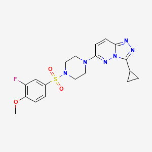 molecular formula C19H21FN6O3S B6542637 1-{3-cyclopropyl-[1,2,4]triazolo[4,3-b]pyridazin-6-yl}-4-(3-fluoro-4-methoxybenzenesulfonyl)piperazine CAS No. 1040640-83-2