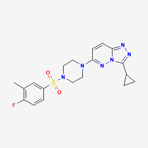 molecular formula C19H21FN6O2S B6542685 1-{3-cyclopropyl-[1,2,4]triazolo[4,3-b]pyridazin-6-yl}-4-(4-fluoro-3-methylbenzenesulfonyl)piperazine CAS No. 1040641-93-7