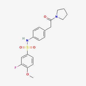 molecular formula C19H21FN2O4S B6542699 3-fluoro-4-methoxy-N-{4-[2-oxo-2-(pyrrolidin-1-yl)ethyl]phenyl}benzene-1-sulfonamide CAS No. 1060365-88-9