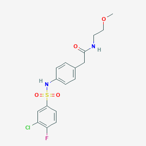 molecular formula C17H18ClFN2O4S B6543199 2-[4-(3-chloro-4-fluorobenzenesulfonamido)phenyl]-N-(2-methoxyethyl)acetamide CAS No. 1060263-50-4