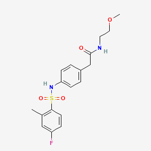 molecular formula C18H21FN2O4S B6543242 2-[4-(4-fluoro-2-methylbenzenesulfonamido)phenyl]-N-(2-methoxyethyl)acetamide CAS No. 1060295-29-5