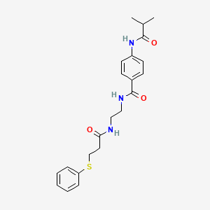 molecular formula C22H27N3O3S B6543378 N-(2-{[4-(2-methylpropanamido)phenyl]formamido}ethyl)-3-(phenylsulfanyl)propanamide CAS No. 1021206-90-5