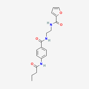 molecular formula C18H21N3O4 B6543396 4-butanamido-N-{2-[(furan-2-yl)formamido]ethyl}benzamide CAS No. 1021206-92-7