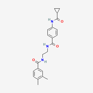 molecular formula C22H25N3O3 B6543410 4-cyclopropaneamido-N-{2-[(3,4-dimethylphenyl)formamido]ethyl}benzamide CAS No. 1040673-32-2