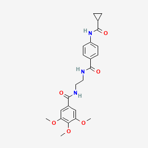 molecular formula C23H27N3O6 B6543417 4-cyclopropaneamido-N-{2-[(3,4,5-trimethoxyphenyl)formamido]ethyl}benzamide CAS No. 1040673-49-1