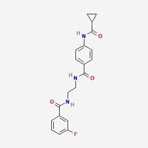 molecular formula C20H20FN3O3 B6543424 4-cyclopropaneamido-N-{2-[(3-fluorophenyl)formamido]ethyl}benzamide CAS No. 1040673-65-1