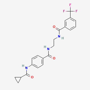molecular formula C21H20F3N3O3 B6543429 4-cyclopropaneamido-N-(2-{[3-(trifluoromethyl)phenyl]formamido}ethyl)benzamide CAS No. 1040673-81-1