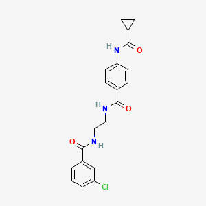 molecular formula C20H20ClN3O3 B6543430 N-{2-[(3-chlorophenyl)formamido]ethyl}-4-cyclopropaneamidobenzamide CAS No. 1021220-03-0