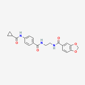 molecular formula C21H21N3O5 B6543439 N-{2-[(2H-1,3-benzodioxol-5-yl)formamido]ethyl}-4-cyclopropaneamidobenzamide CAS No. 1021206-96-1